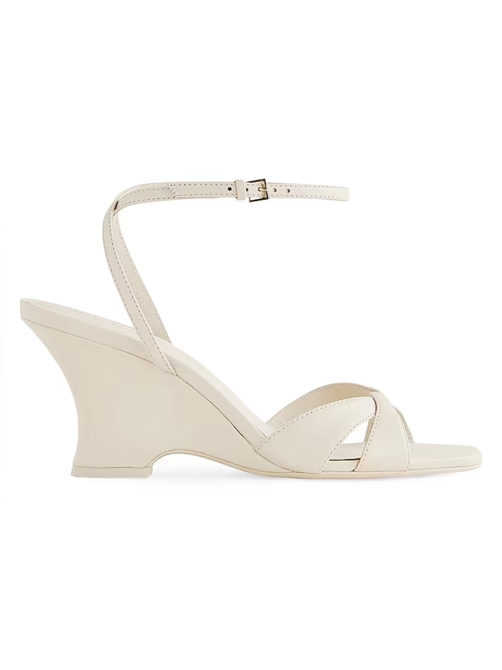 Reformation Margot 75MM Metallic Leather Wedge Sandals Cream Knot Front Heel SB9 - Picture 3 of 10